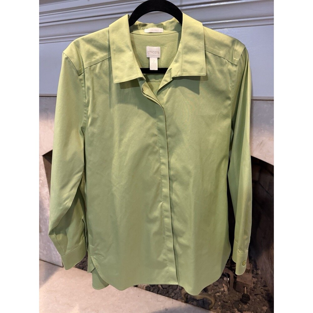 Chico’s 100% Cotton Long Sleeve Button Front No Iron Top Size 2 Or Large